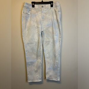 Chico's The So Slimming Girlfriend Crop Pant SZ 2 Lg/12 Palm Leaf Print Easter